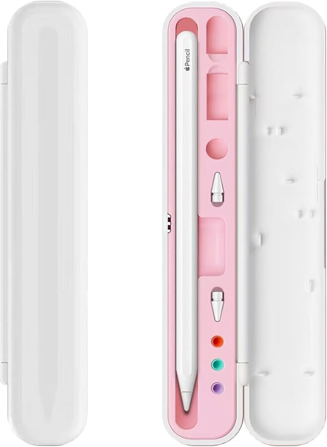 RINGSUN Case Compatible with Apple Pencil 2nd & 1st Gen Case, Full-Protective Stylus Pen Storage Box for Apple Pencil Pro / 2nd gen/ 1st gen ABS Box Organizer for Stylus Pen & Tips, Blue (Pink)